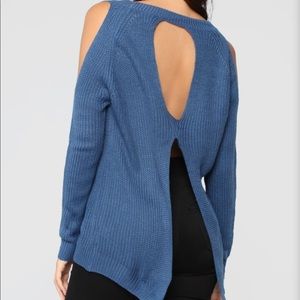 Backless blue sweater